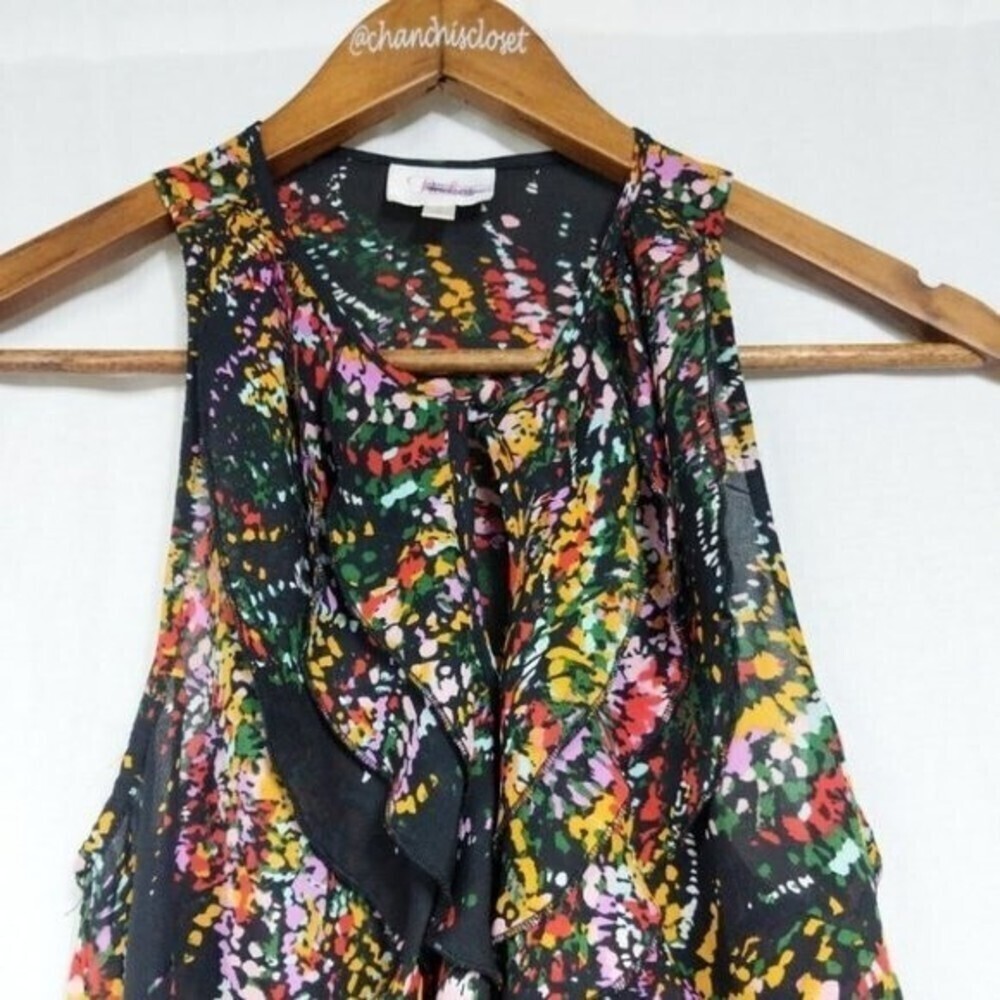 Parker Multi Color Ruffle Colorful Silk Tank Top S - Picture 2 of 5